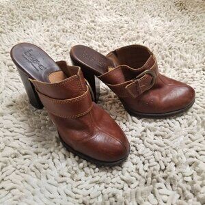 Born BOC Shoes Sz 7 Slip On Mules Bootie Heels Slip Ons Brown Pebbled Leather